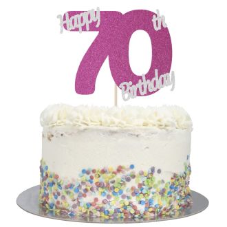 Hot Pink Glitter Happy 70th Birthday Cake Topper