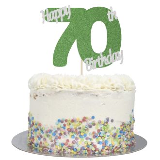 Green Glitter Happy 70th Birthday Cake Topper