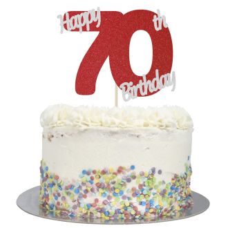 Red Glitter Happy 70th Birthday Cake Topper