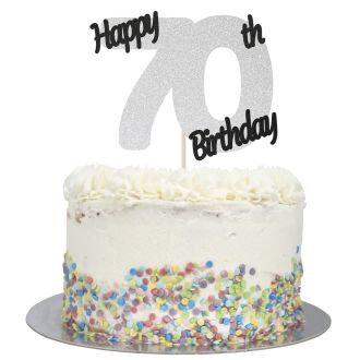 Silver Glitter Happy 70th Birthday Cake Topper