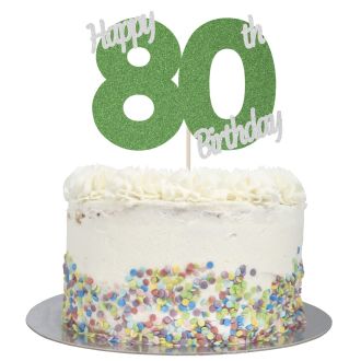 Green Glitter Happy 80th Birthday Cake Topper