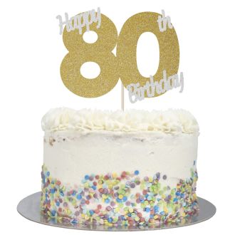 Gold Glitter Happy 80th Birthday Cake Topper