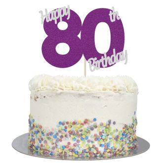 Purple Glitter Happy 80th Birthday Cake Topper