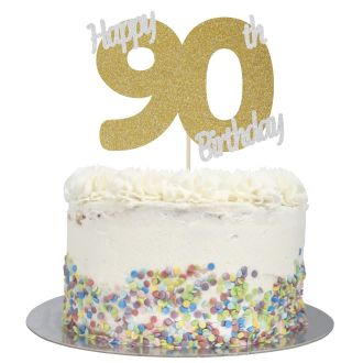 Gold Glitter Happy 90th Birthday Cake Topper