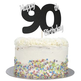 Black Glitter Happy 90th Birthday Cake Topper