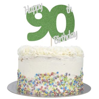 Green Glitter Happy 90th Birthday Cake Topper