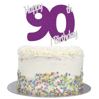 Purple Glitter Happy 90th Birthday Cake Topper
