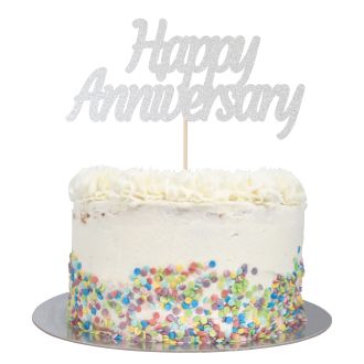 Silver Glitter Large Happy Anniversary cake Topper