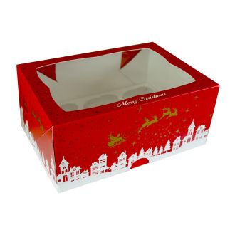 Christmas Design Cupcake box to hold 6