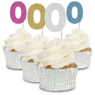 0 Glitter Number Cupcake Toppers - 12pk