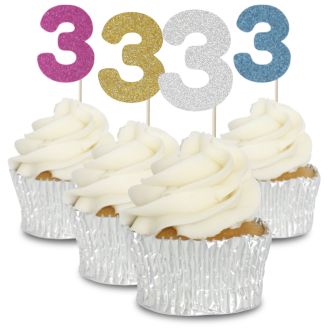 3 Glitter Number Cupcake Toppers - 12pk