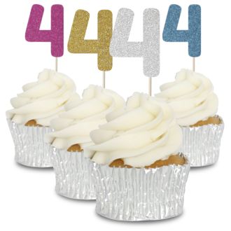 4 Glitter Number Cupcake Toppers - 12pk