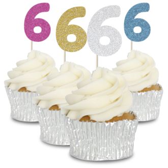 6 Glitter Number Cupcake Toppers - 12pk