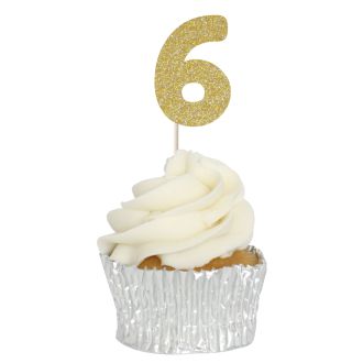 Gold Glitter 6 Glitter Number Cupcake Toppers - 12pk
