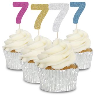 7 Glitter Number Cupcake Toppers - 12pk
