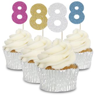 8 Glitter Number Cupcake Toppers - 12pk