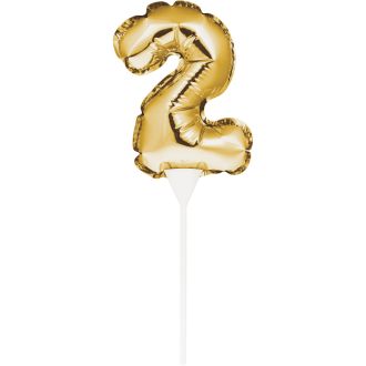 2 Gold Self Inflating Balloon Number Cake Topper