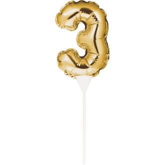 3 Gold Self Inflating Balloon Number Cake Topper
