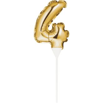 4 Gold Self Inflating Balloon Number Cake Topper
