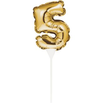 5 Gold Self Inflating Balloon Number Cake Topper