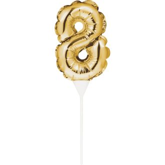8 Gold Self Inflating Balloon Number Cake Topper