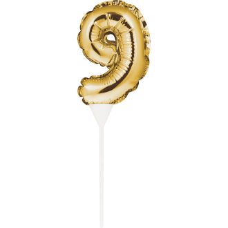 9 Gold Self Inflating Balloon Number Cake Topper