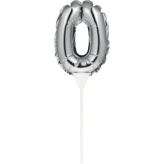 0 Silver Self Inflating Balloon Number Cake Topper