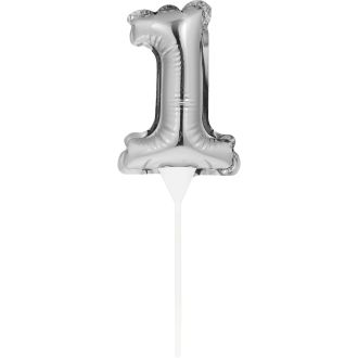 1 Silver Self Inflating Balloon Number Cake Topper