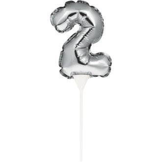 2 Silver Self Inflating Balloon Number Cake Topper