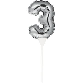 3 Silver Self Inflating Balloon Number Cake Topper