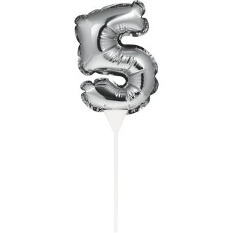 5 Silver Self Inflating Balloon Number Cake Topper