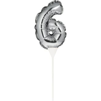 6 Silver Self Inflating Balloon Number Cake Topper
