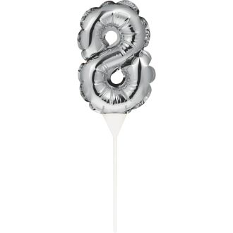 8 Silver Self Inflating Balloon Number Cake Topper
