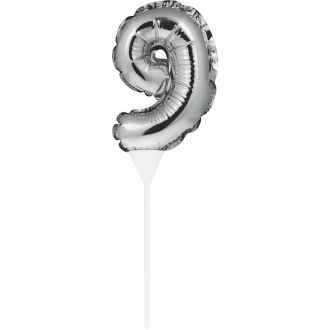 9 Silver Self Inflating Balloon Number Cake Topper
