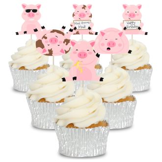 Messy Pigs Cupcake Toppers - 12pk