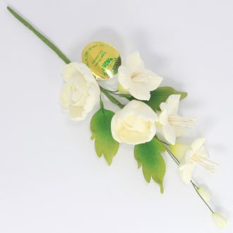 Ivory Dogwood Rose & Peony Sugar Flower Spray - Medium