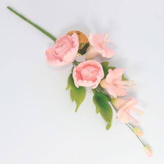 Pink Dogwood Rose & Peony Sugar Flower Spray - Medium