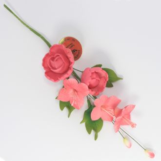 Cerise Dogwood Rose & Peony Sugar Flower Spray - Medium