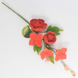 Red Dogwood Rose & Peony Sugar Flower Spray - Medium