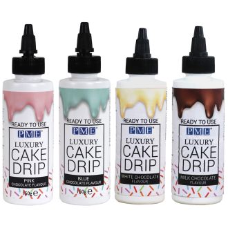 Set of 4 PME Luxury Chocolate Flavour Drip Icing - 150g