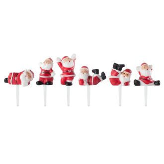 Plastic Santa's on Sticks - Set of 6