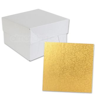 Square Gold Cake Drum and Box