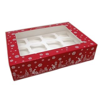 Christmas Printed Window 12 Cupcake Box