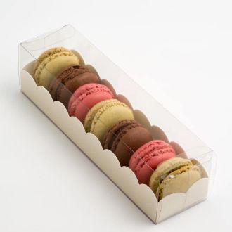Clear Macaron Box With Antique White Scalloped Insert - Holds 7/8 - Pack of 10