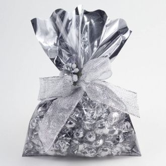 Clear Fronted Silver Metallic Gift Bags - 16 x 24cm - 10 Pack