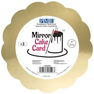 3 x 6" / 152mm Gold Scalloped Edge Mirror Cake Cards - 3pk