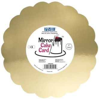 3 x 8" / 203mm Gold Scalloped Edge Mirror Cake Cards - 3pk