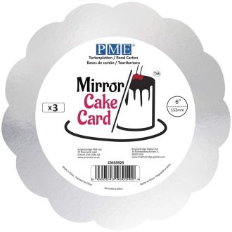 3 x 6" / 152mm Silver Scalloped Edge Mirror Cake Cards - 3pk