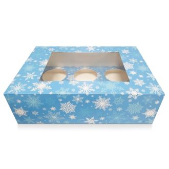 Blue Snowflake Satin Cupcake Box - Holds 6