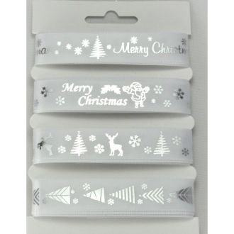 White & Silver Merry Christmas Ribbon Selection Pack - 4 x 2m